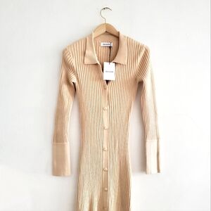 NWT Naadam Ribbed Button Down Silk Cashmere Long Sleeve Midi Dress Extra Small